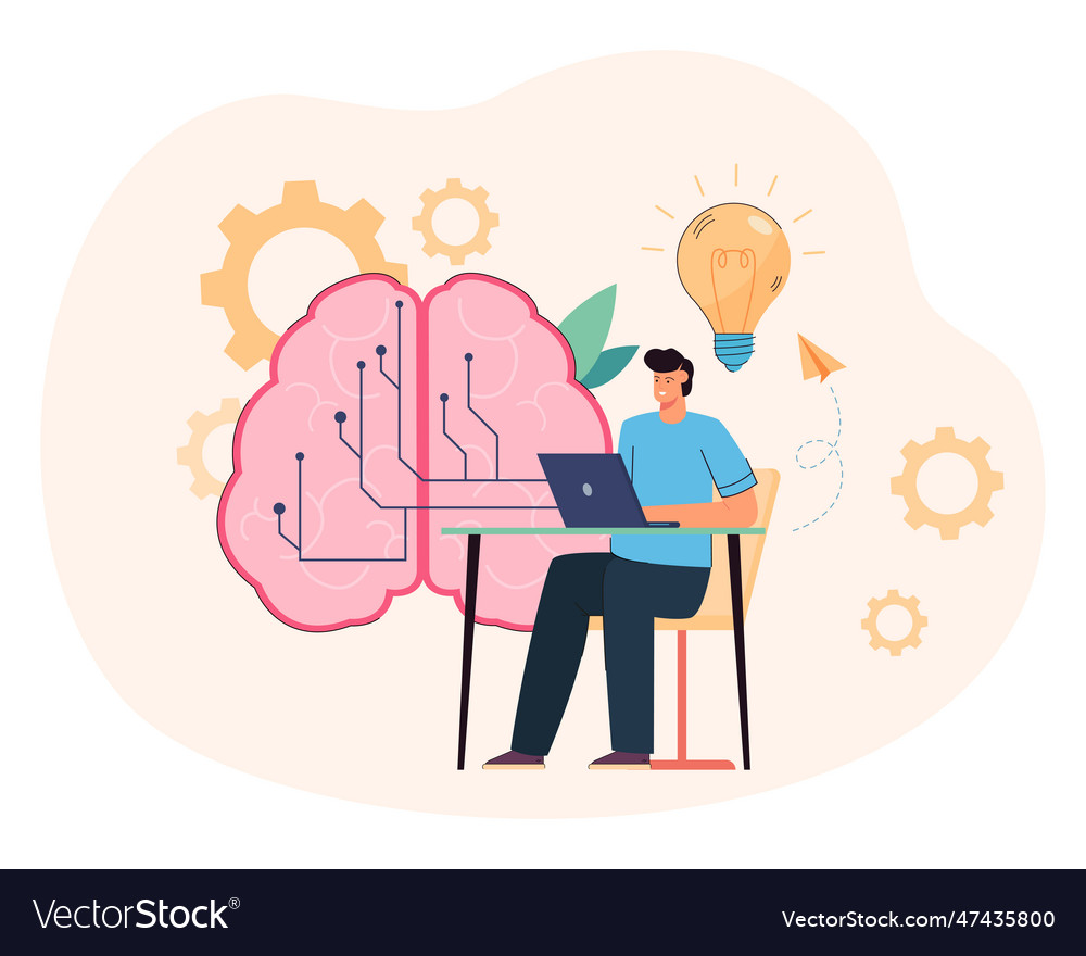 Office worker or programmer and huge brain vector image Office worker or programmer and huge brain