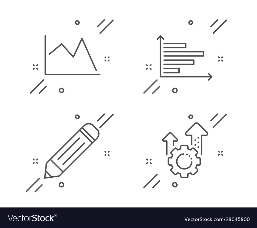Pencil horizontal chart and line icons set vector image Pencil horizontal chart and line icons set