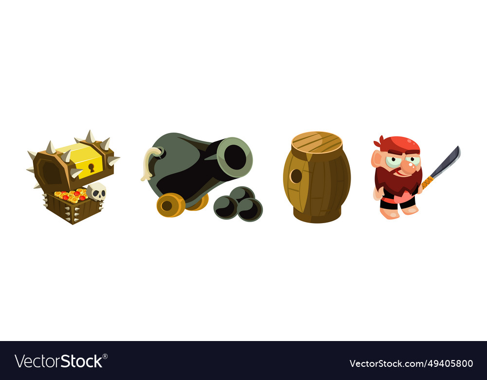 Pirate object and element with treasure chest man vector image Pirate object and element with treasure chest man