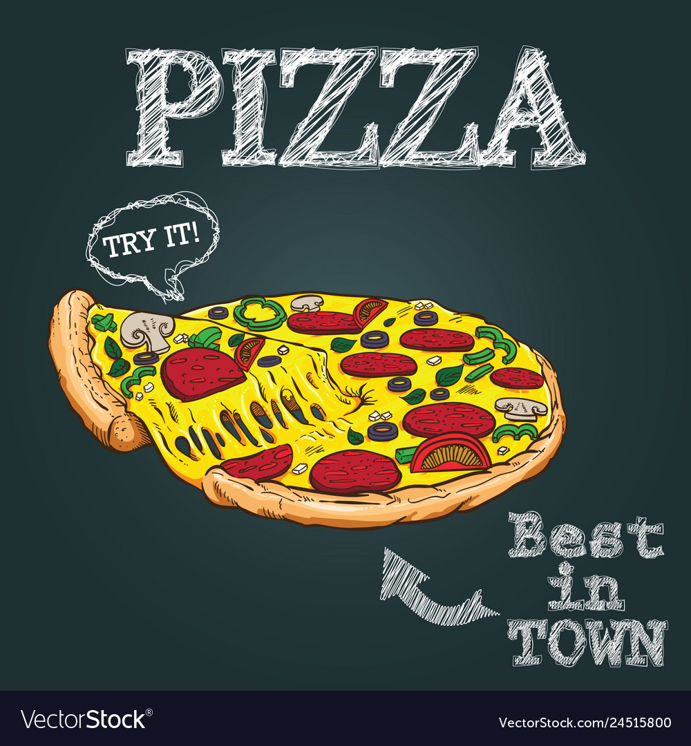 Pizza hand drawn poster Royalty Free Vector Image