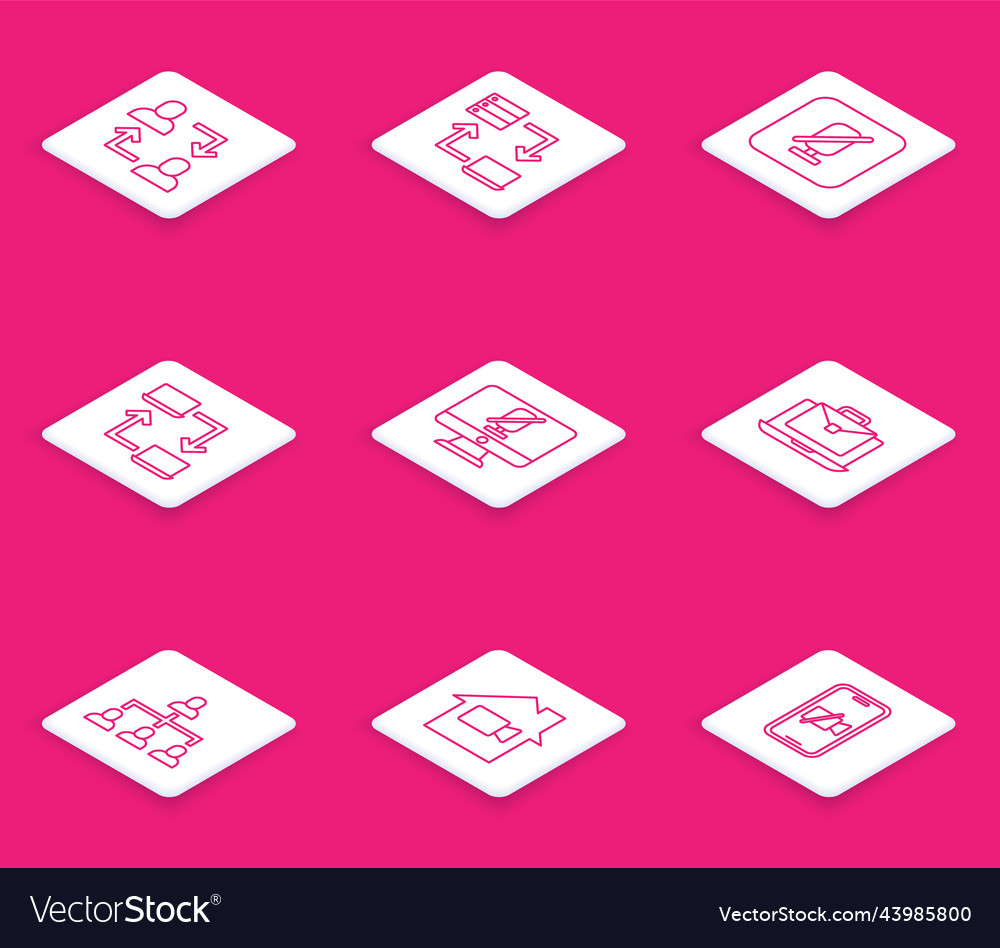 Set line project team base online working mute Vector Image Set line project team base online working mute