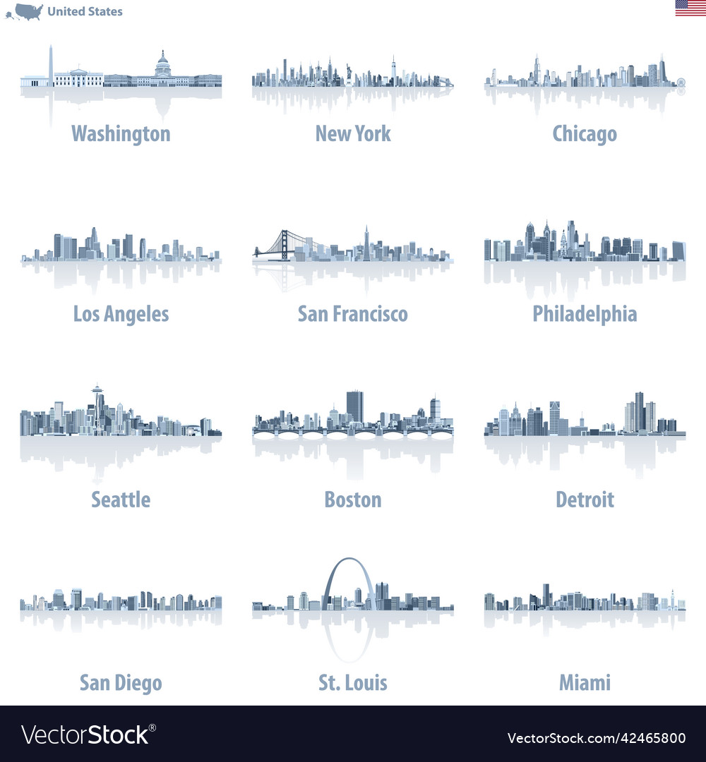 United states cities skylines in light blue color Vector Image