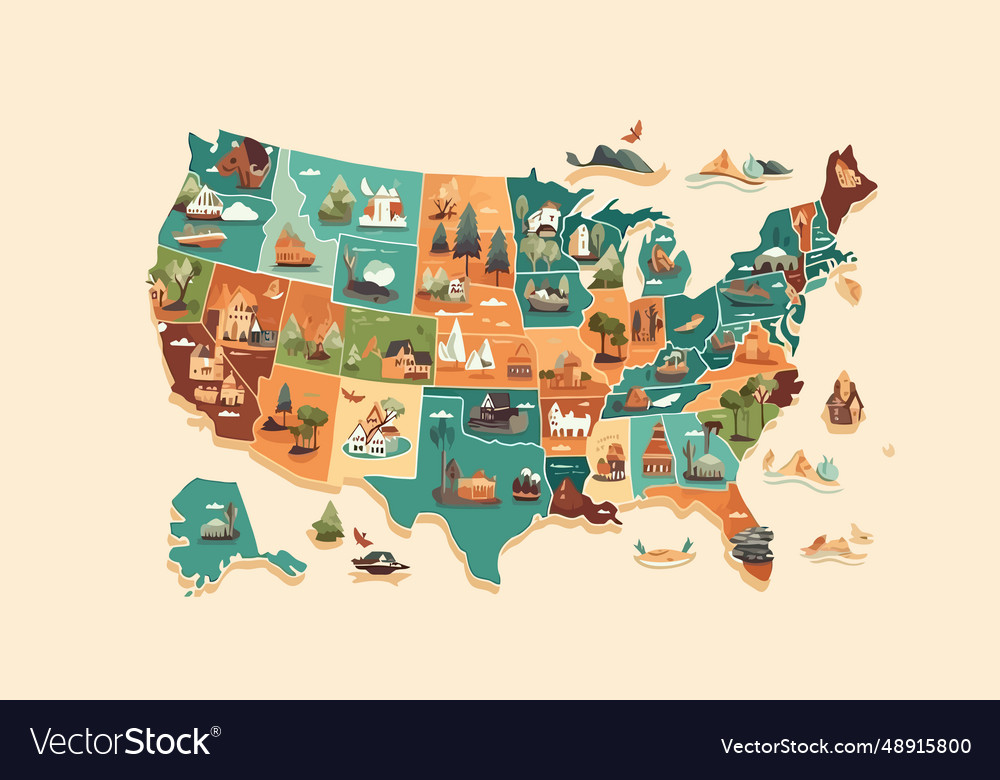 Usa map flat cartoon isolated on white background Vector Image