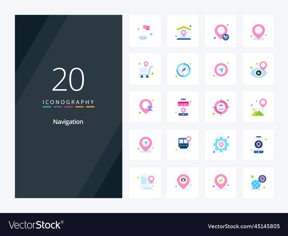 20 navigation flat color icon for presentation