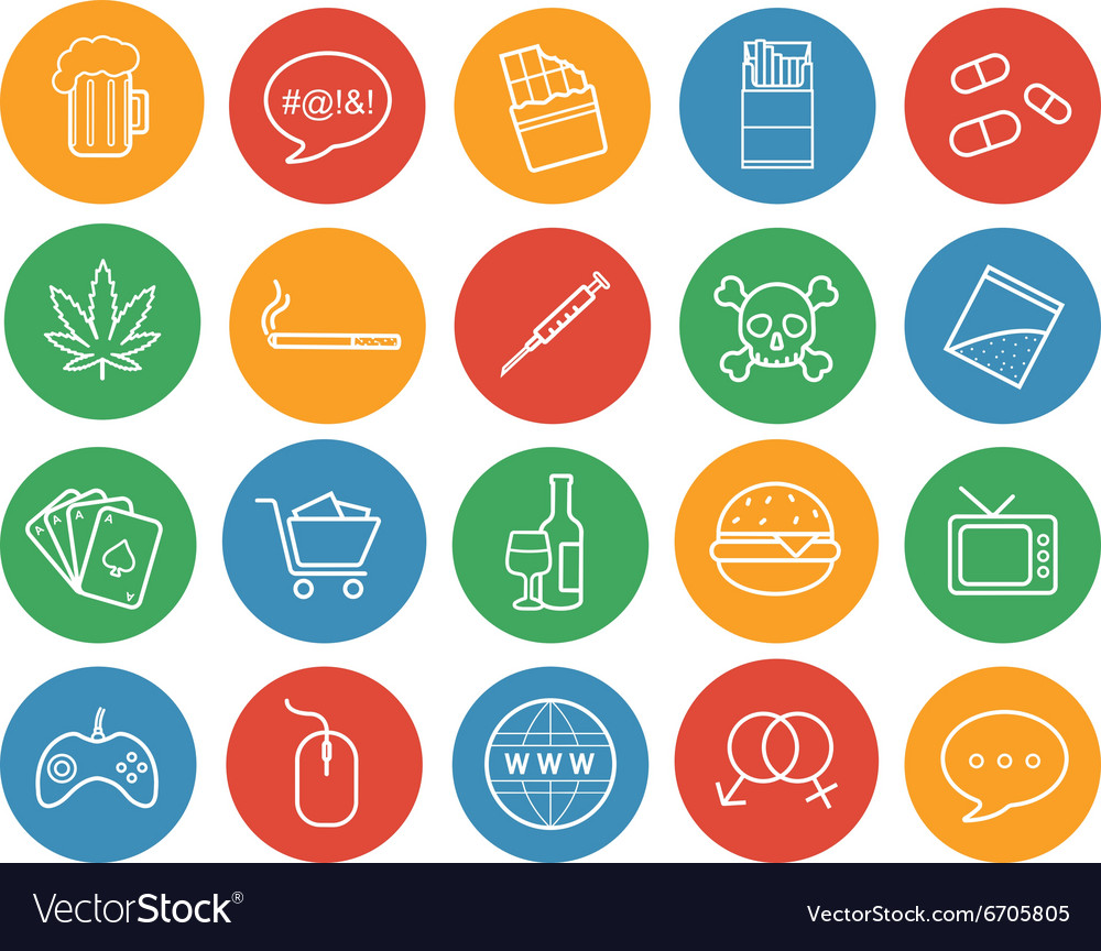 Bad habits color linear icons set