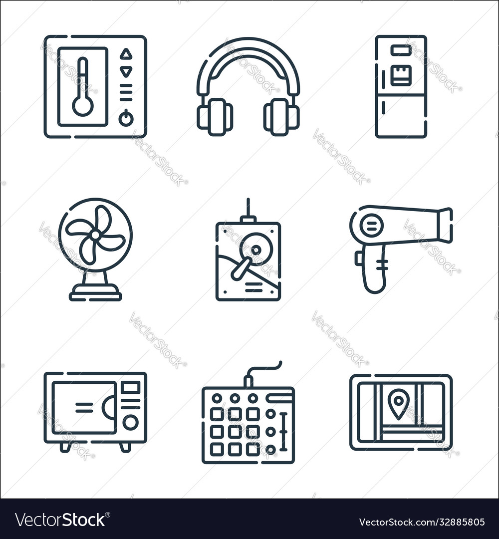 Electronics line icons linear set quality vector image Electronics line icons linear set quality