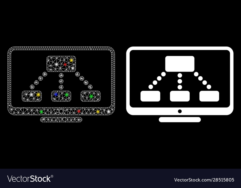 Flare mesh network hierarchy monitor icon vector image Flare mesh network hierarchy monitor icon