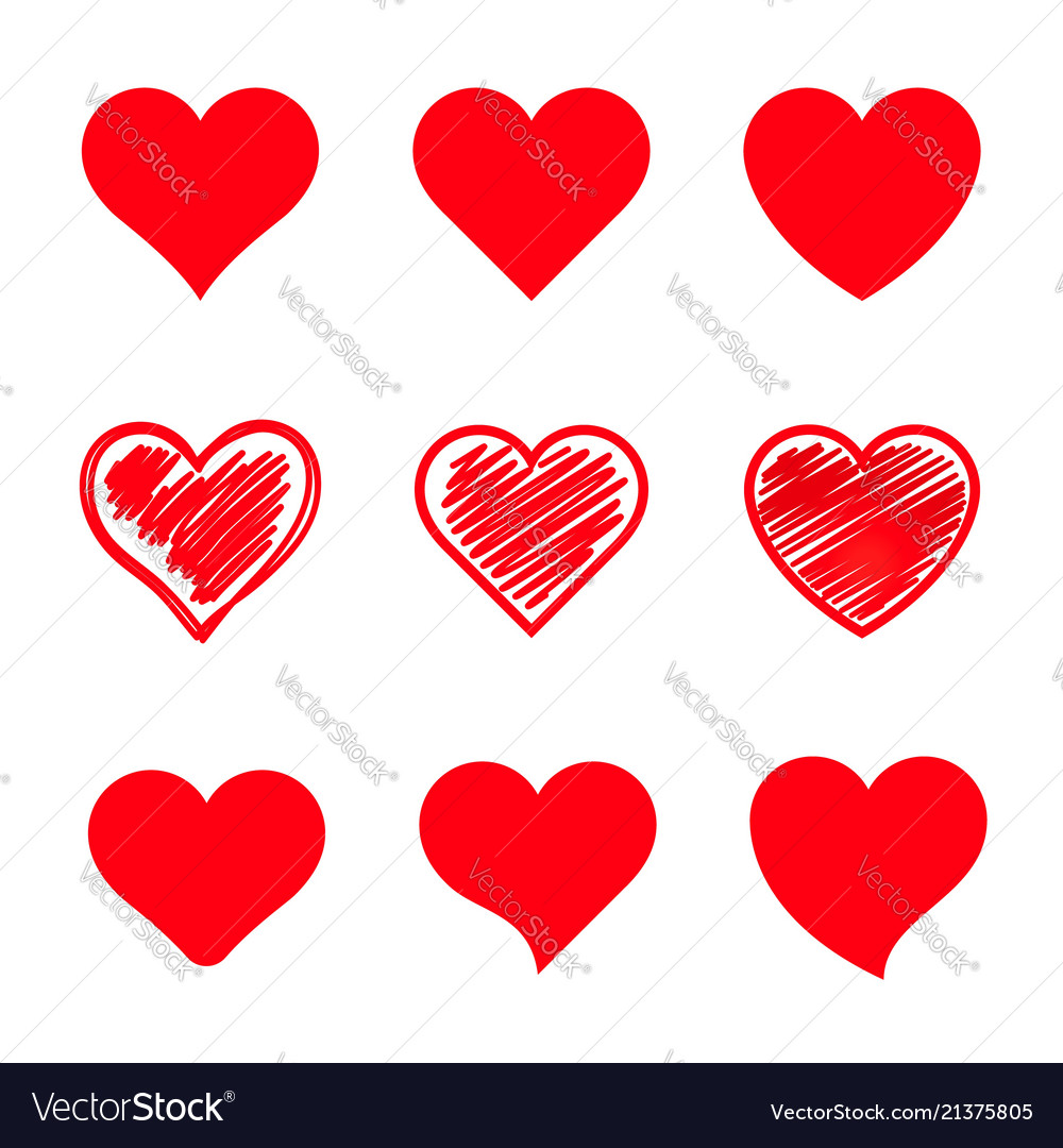 Hearts set hand drawn vector image Hearts set hand drawn