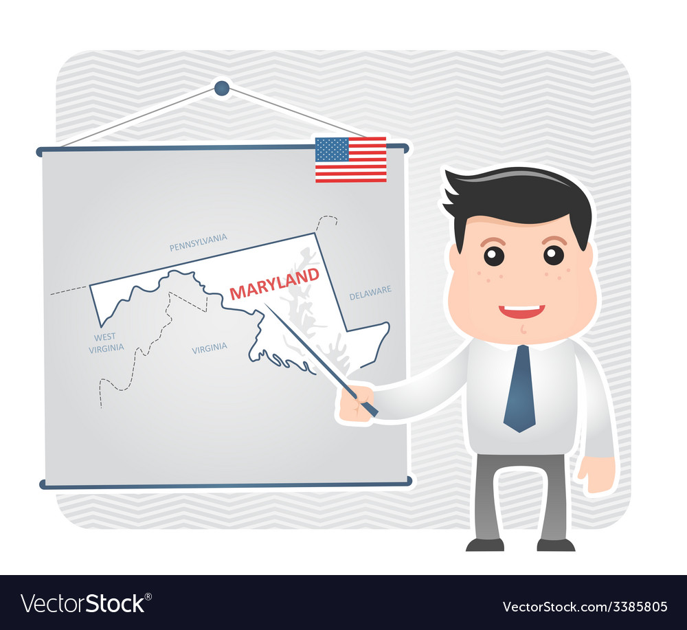 Man with a pointer points to map of maryland
