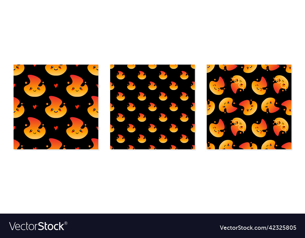 Smiling flame characters fire patterns set vector image Smiling flame characters fire patterns set