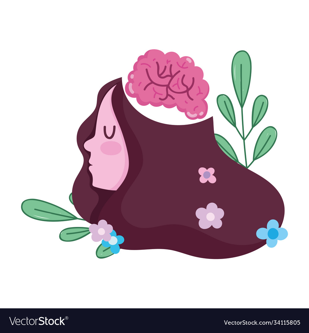 World mental health day girl human brain flowers