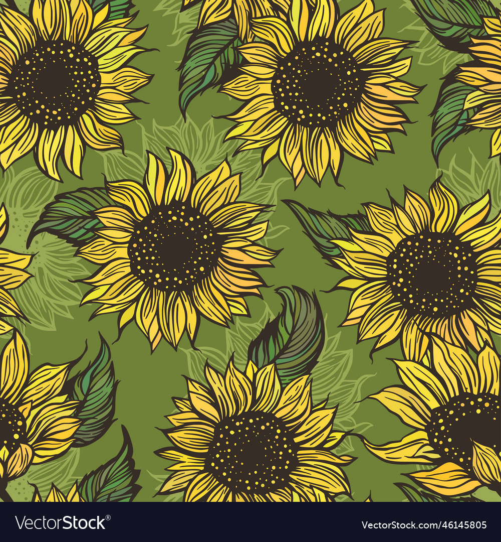 Yellow sunflower seamless pattern nature Vector Image