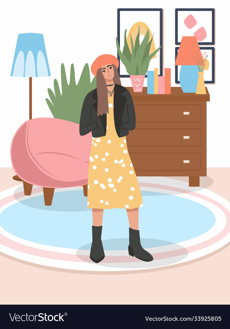 Young girl in modern clothes standing vector image Young girl in modern clothes standing