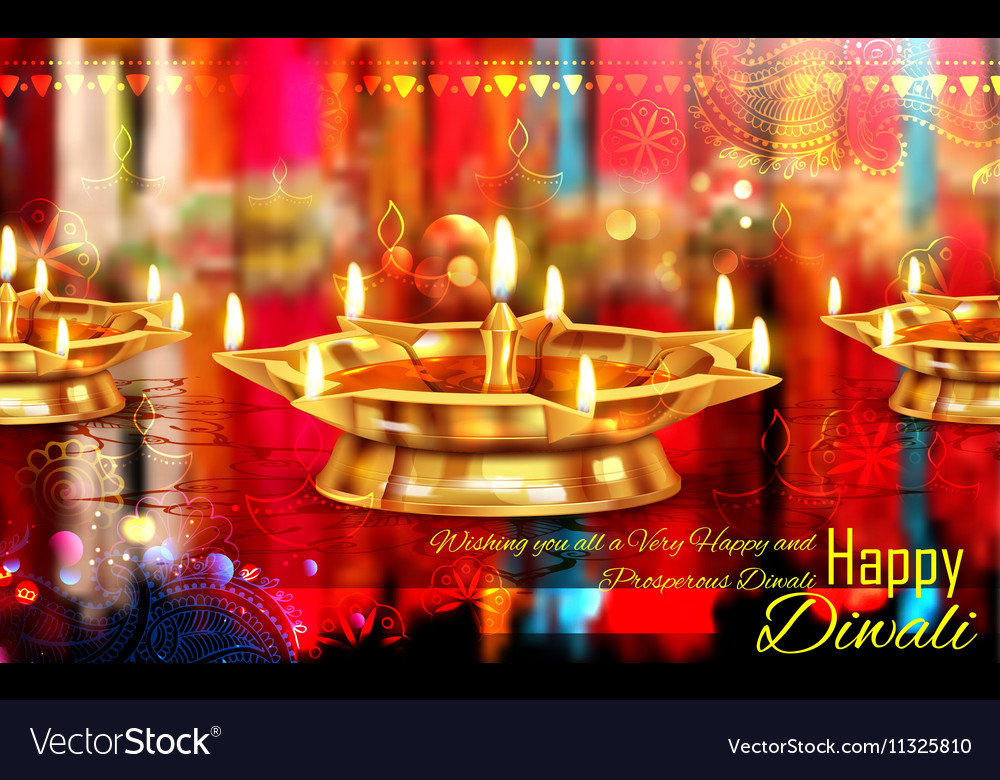 Burning diya on happy diwali holiday background