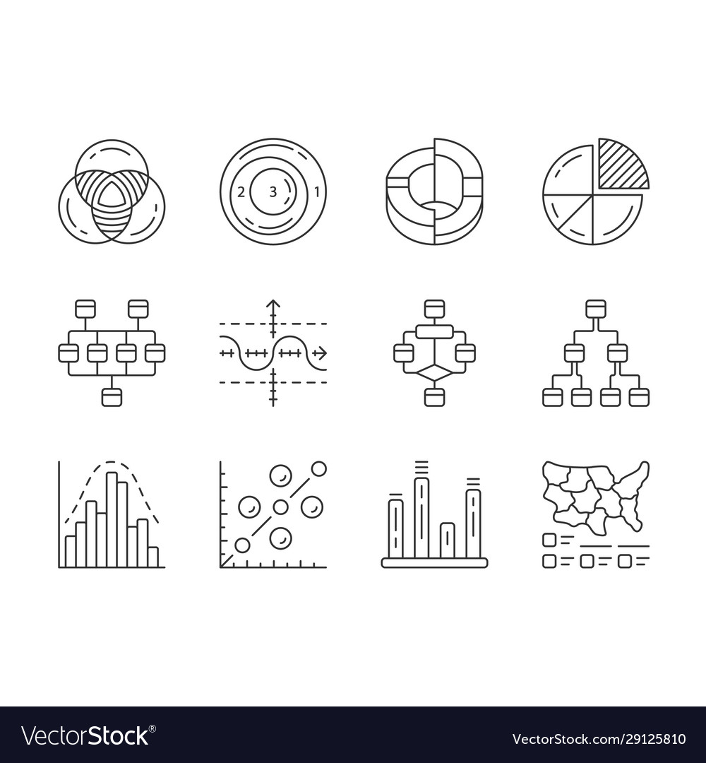 Diagrams linear icons set schematic vector image Diagrams linear icons set schematic
