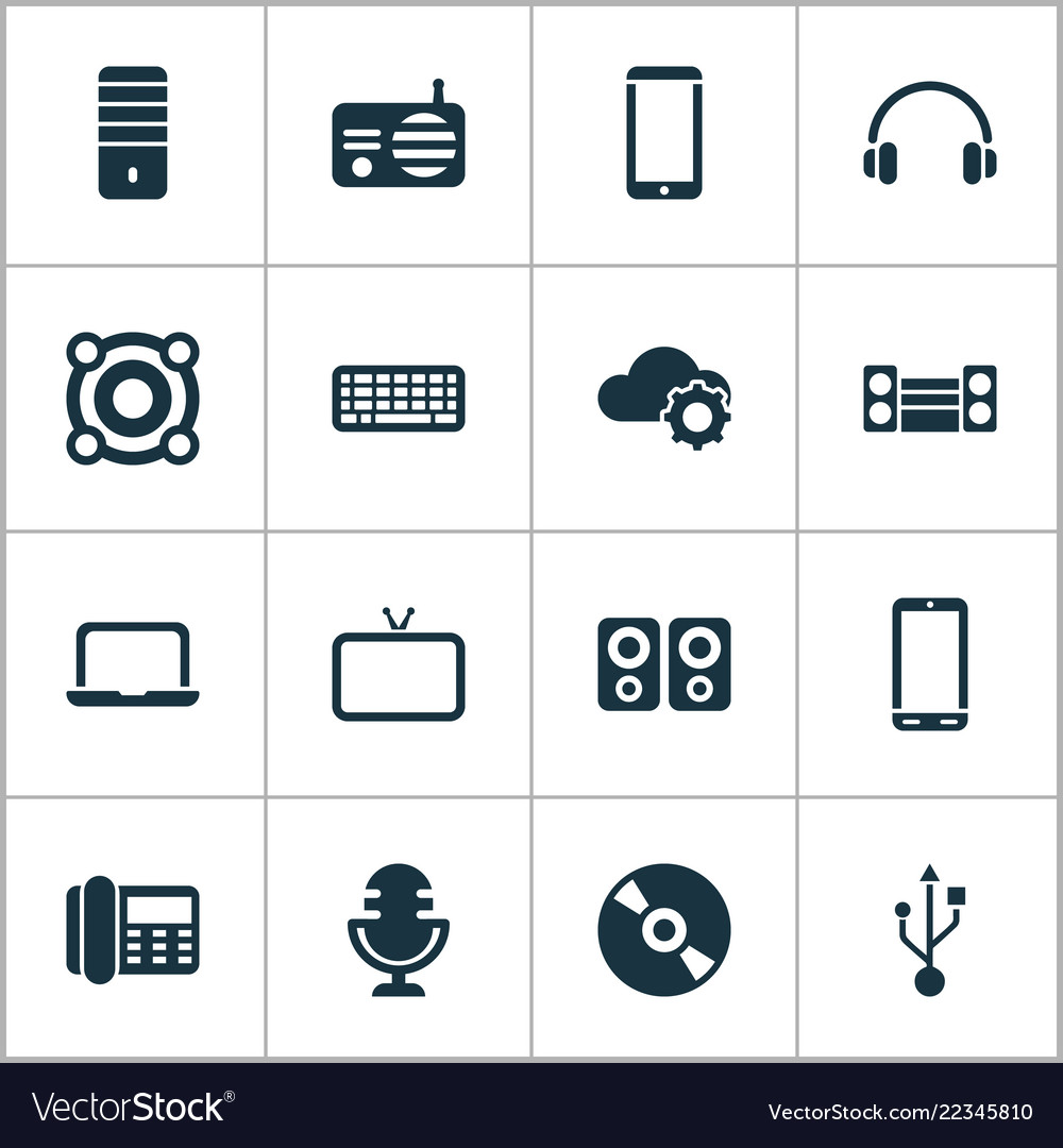 Electronics icons set with sound system radio vector image Electronics icons set with sound system radio