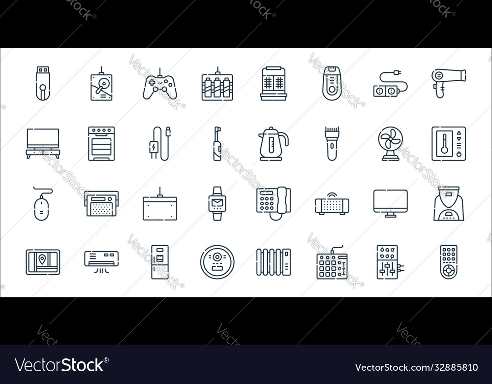 Electronics line icons linear set quality vector image Electronics line icons linear set quality