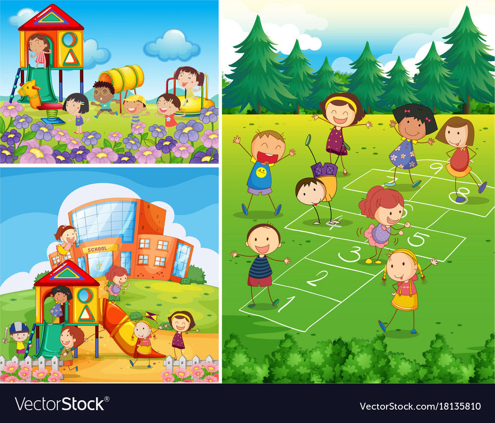 Happy Kids Playing In Playground Royalty Free Vector Image