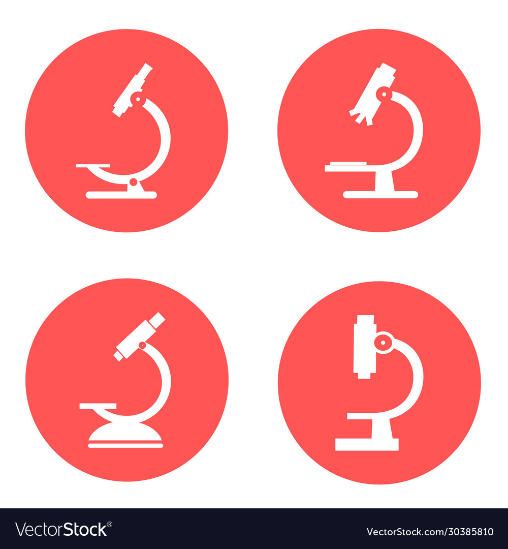 Microscope in red circle icons set vector image Microscope in red circle icons set
