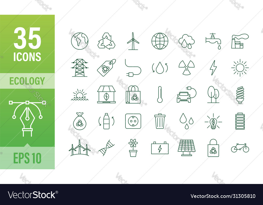 Set ecology nature solar power save planet Vector Image