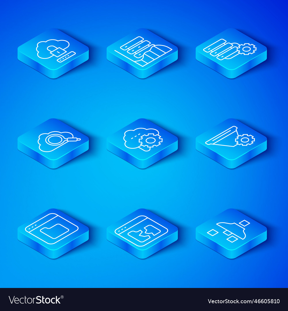 Set line browser files cloud technology data vector image Set line browser files cloud technology data