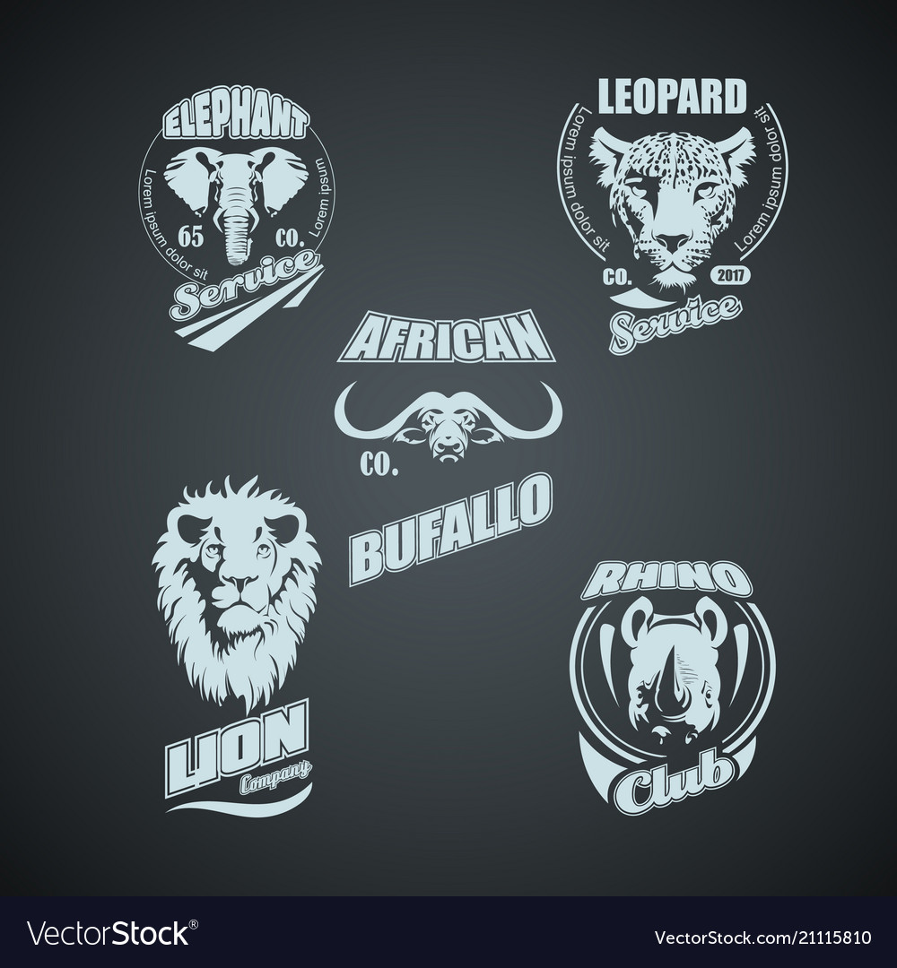 Set of vintage african wild animal logos vector image Set of vintage african wild animal logos