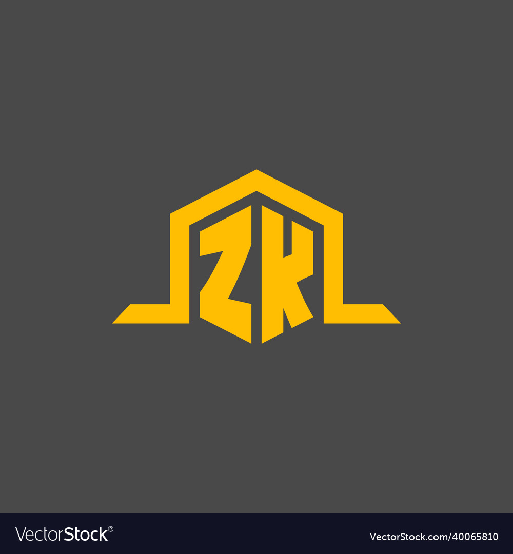 Zk monogram initial logo with hexagon style design