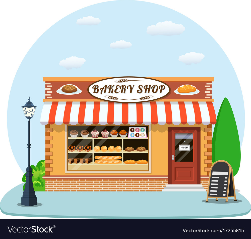 Bakery shop front veiw flat icon Royalty Free Vector Image