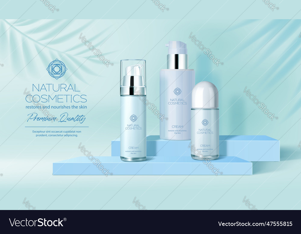 Blue podium and water cosmetics beauty product ad Vector Image