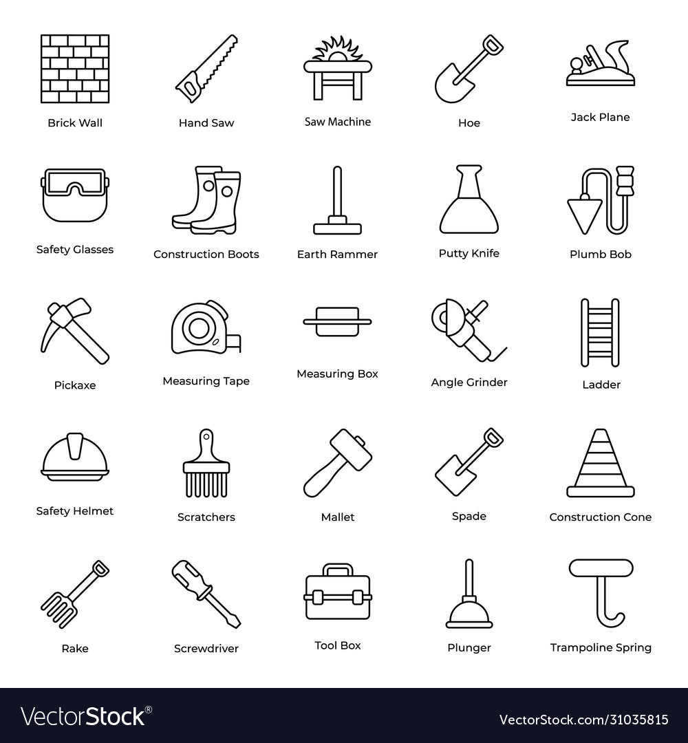 Construction tools line icons pack