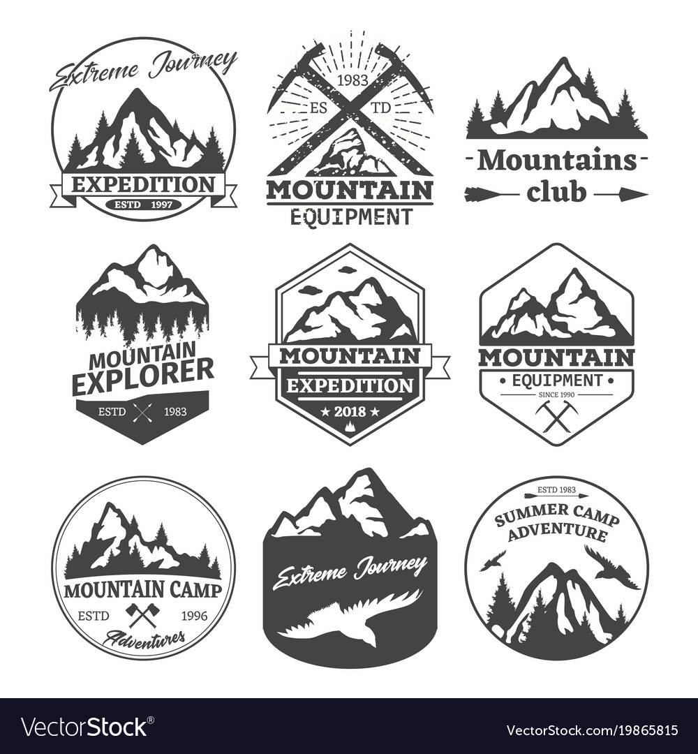 Landscape icons mountains or hills badges Vector Image