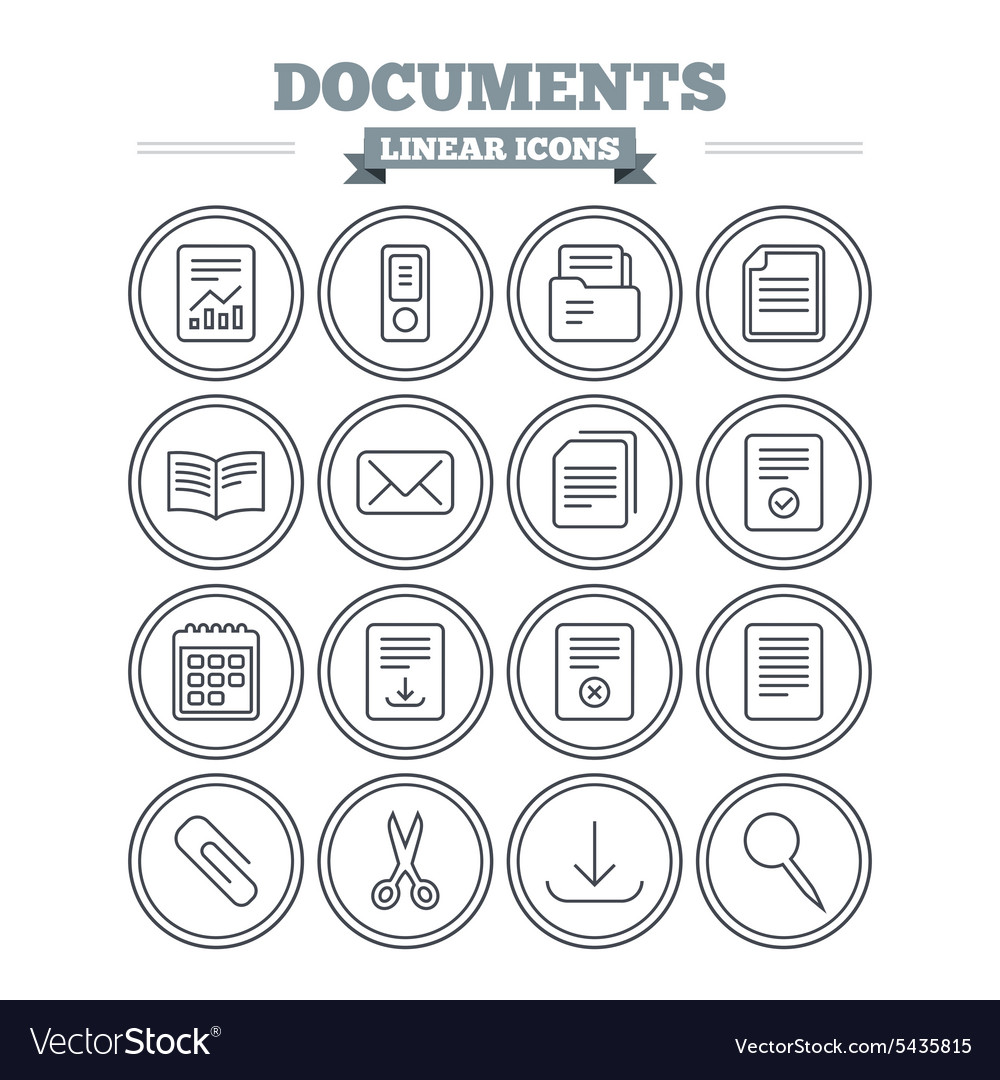 Linear Document Icons - Set of Signs