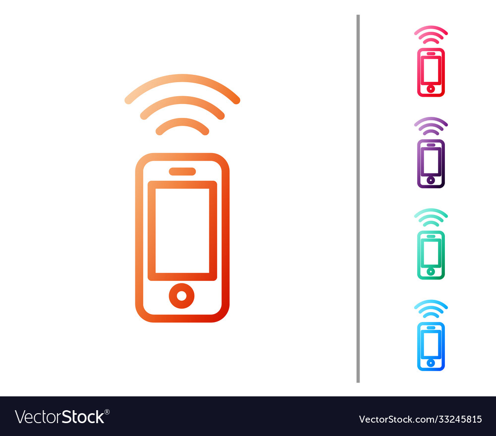 Red line wireless smartphone icon isolated