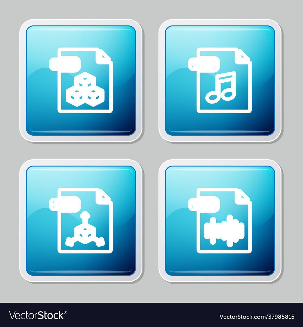 Set Line 3ds File Document Wav Obj And Icon Vector Image