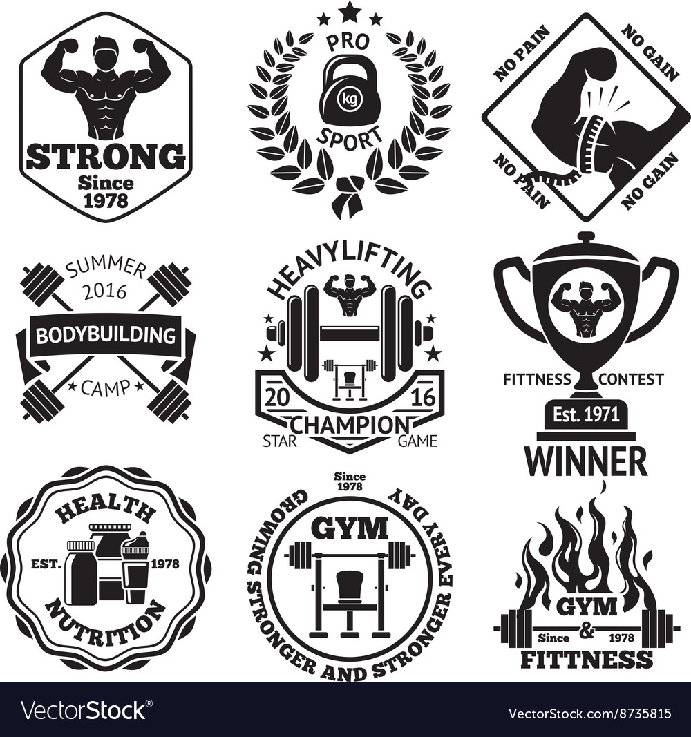 Set of bodybuilding and fittness labels Royalty Free Vector