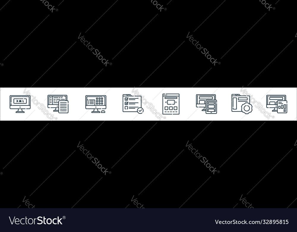 Web development line icons linear set quality vector image Web development line icons linear set quality