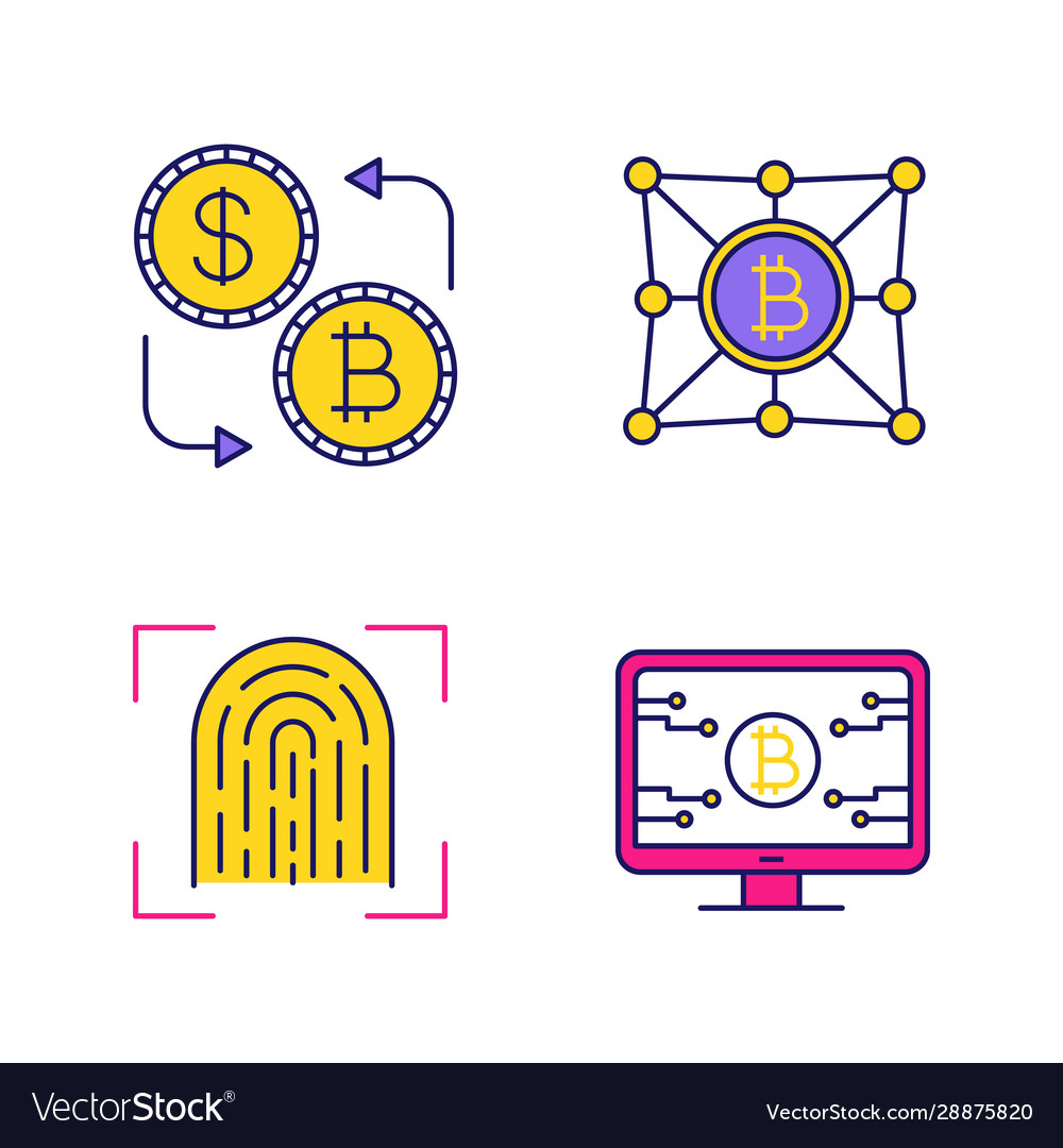 Bitcoin cryptocurrency color icons set