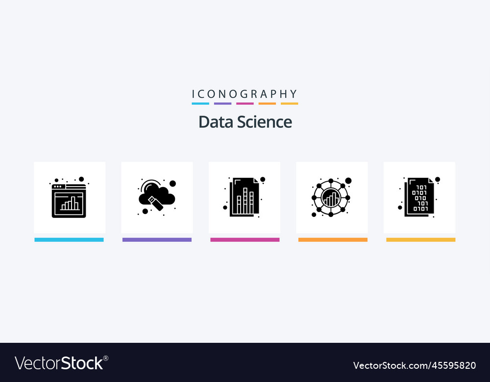 Data science glyph 5 icon pack including binary