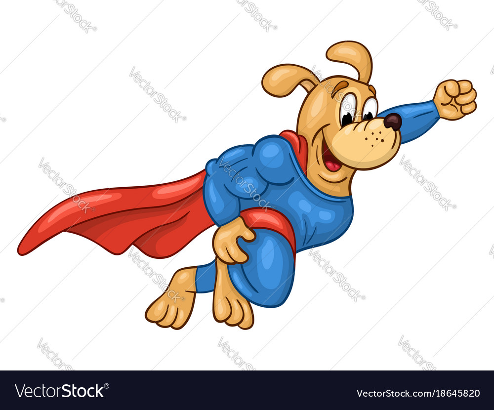 Flying muscular dog in super hero suit Royalty Free Vector