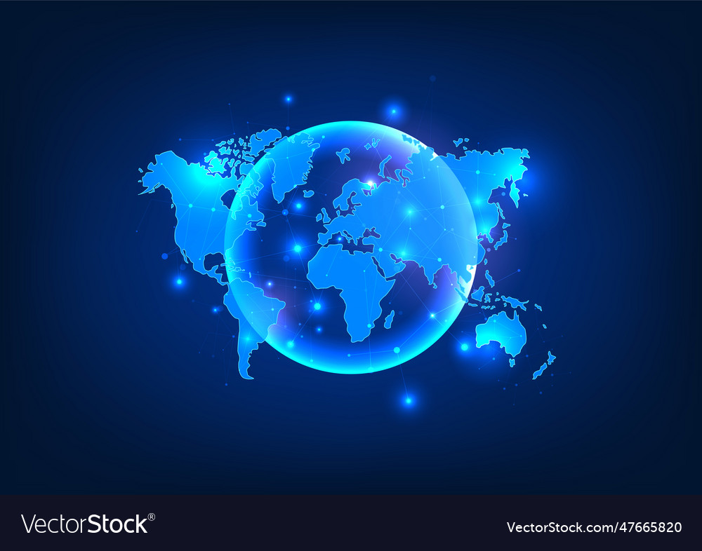 Global technology network with a world map vector image Global technology network with a world map