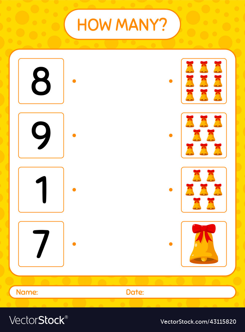 How many counting game with bell worksheet Vector Image How many counting game with bell worksheet