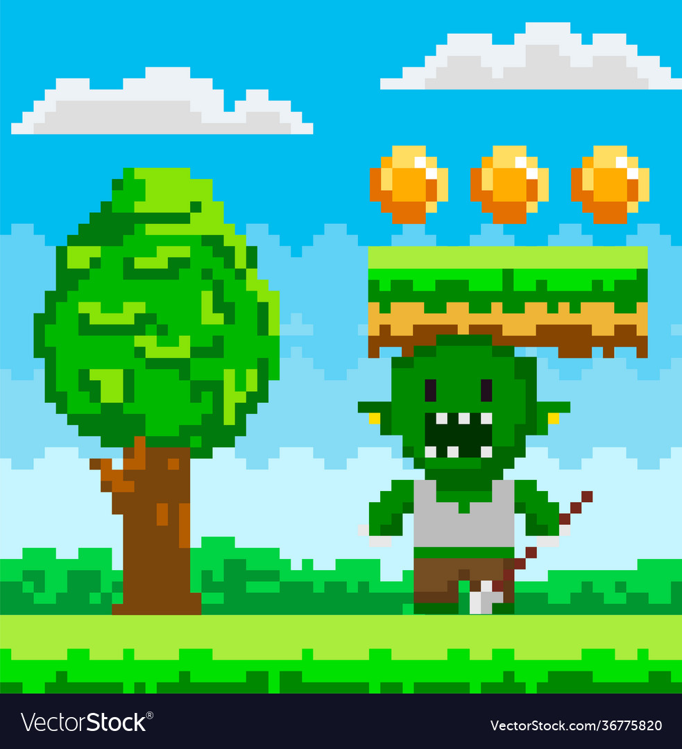 Pixel geek character pixelated green