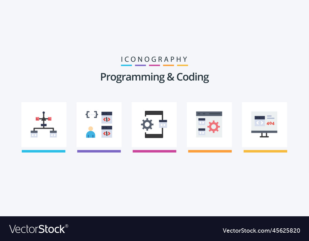 Programming and coding flat 5 icon pack including