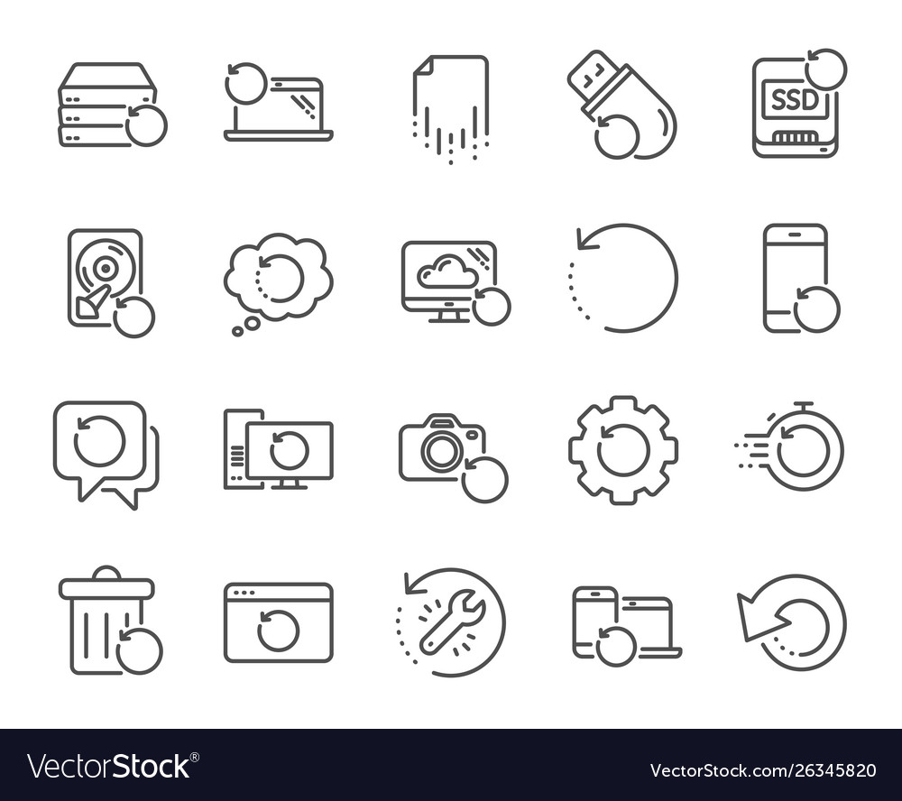 Recovery line icons backup restore data vector image Recovery line icons backup restore data