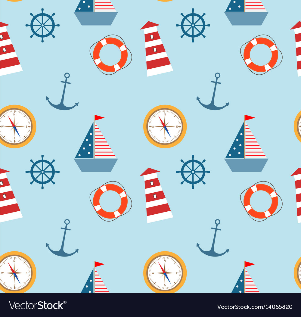 Seamless pattern of marine theme set Royalty Free Vector