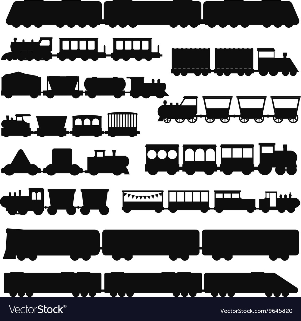 Set black silhouette silhouettes of trains