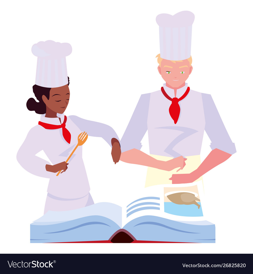 Woman and man chef cooking Royalty Free Vector Image