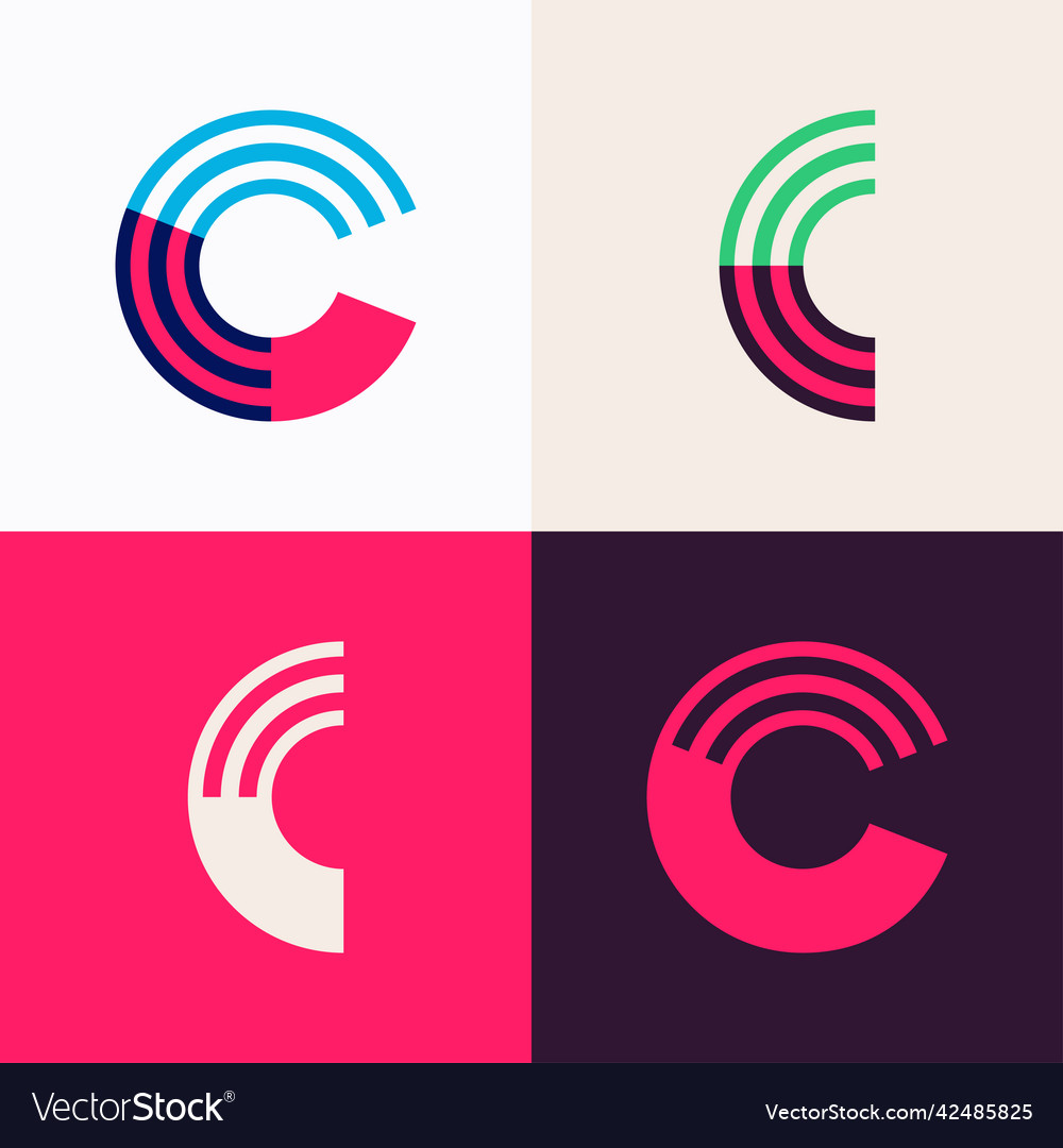 C letter logo set made of overlapping lines