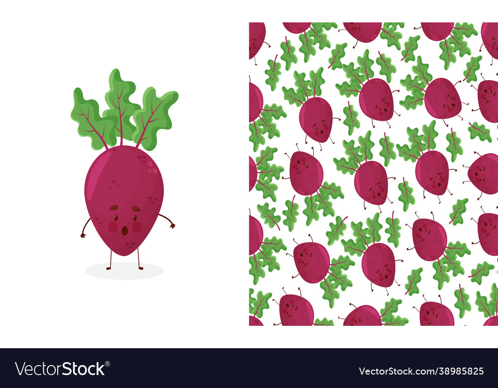 Cartoon beet characters seamless pattern