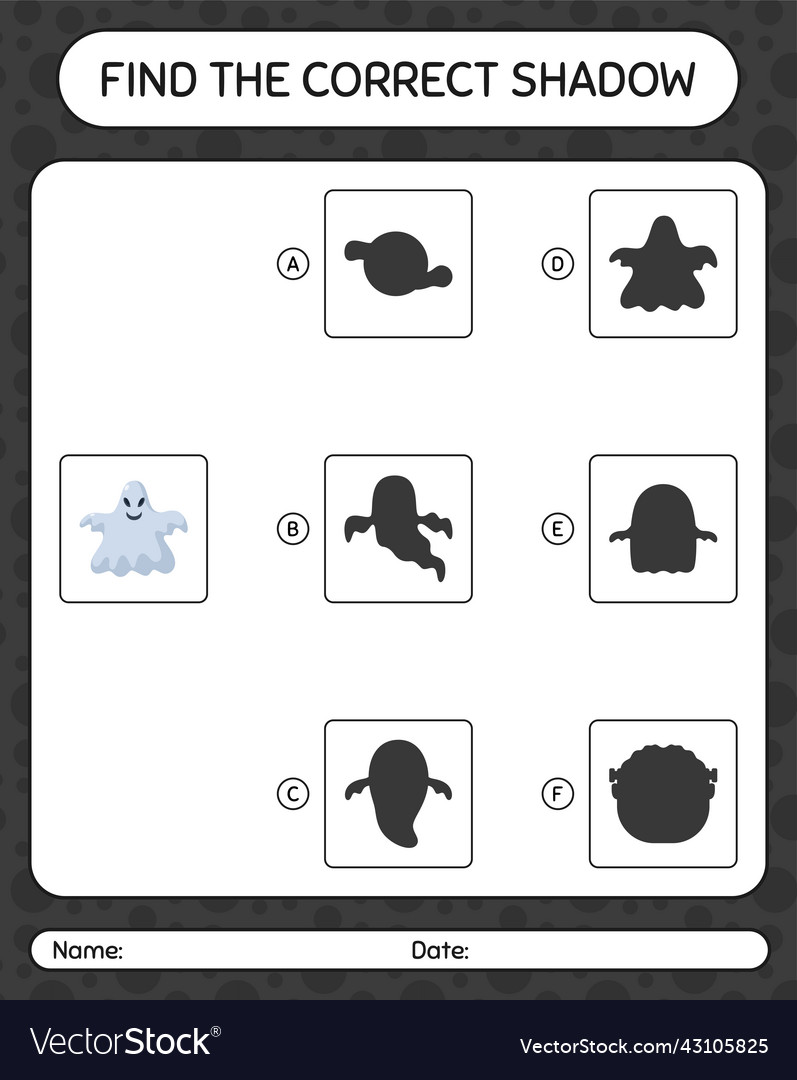 Find the correct shadows game with ghost vector image Find the correct shadows game with ghost
